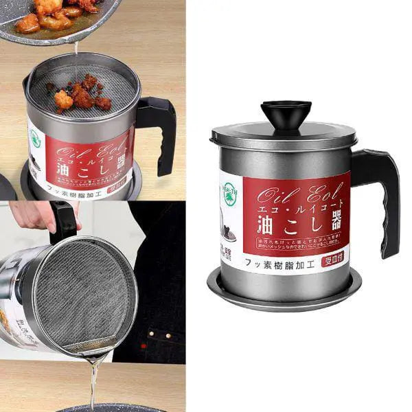 "1.4L Stainless Steel Oil Filter Pot with Lid – Kitchen Oil Storage Container | Reusable & Durable | Safe for Frying & Cooking | Box Packing" Gadget Xpres