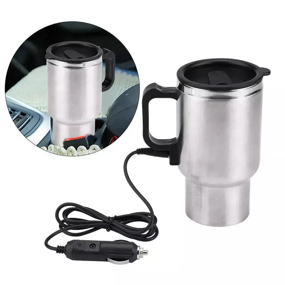"12V 450ml Heated Travel Mug – Electric Car Coffee/Tea/Soup Cup – USB & Car Charger – Portable Warmer for Travel & Office – Best Gift (Gadget Xpres)" Gadget Xpres