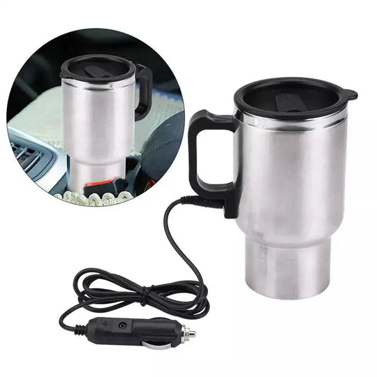 "12V 450ml Heated Travel Mug – Electric Car Coffee/Tea/Soup Cup – USB & Car Charger – Portable Warmer for Travel & Office – Best Gift (Gadget Xpres)" Gadget Xpres