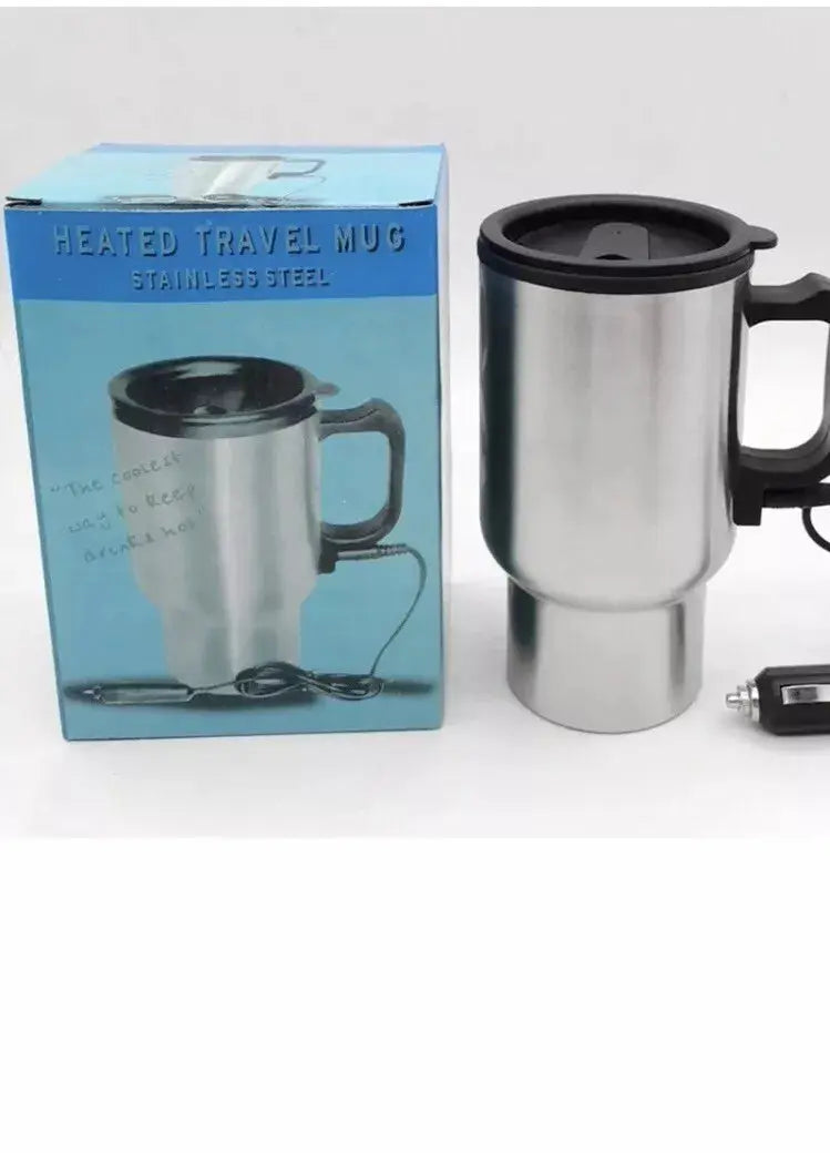 "12V 450ml Heated Travel Mug – Electric Car Coffee/Tea/Soup Cup – USB & Car Charger – Portable Warmer for Travel & Office – Best Gift (Gadget Xpres)" Gadget Xpres