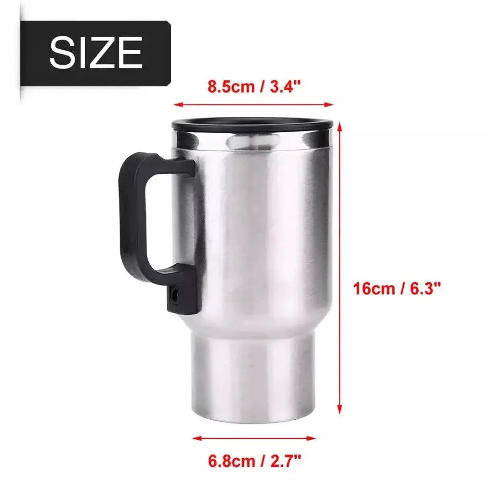 "12V 450ml Heated Travel Mug – Electric Car Coffee/Tea/Soup Cup – USB & Car Charger – Portable Warmer for Travel & Office – Best Gift (Gadget Xpres)" Gadget Xpres