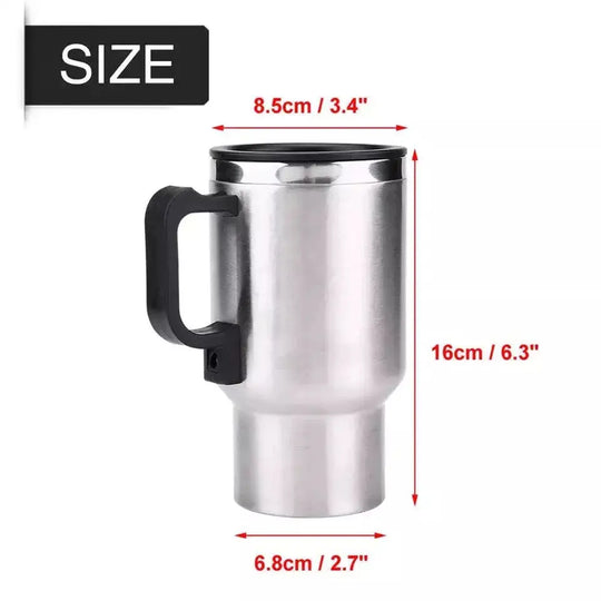 "12V 450ml Heated Travel Mug – Electric Car Coffee/Tea/Soup Cup – USB & Car Charger – Portable Warmer for Travel & Office – Best Gift (Gadget Xpres)" Gadget Xpres