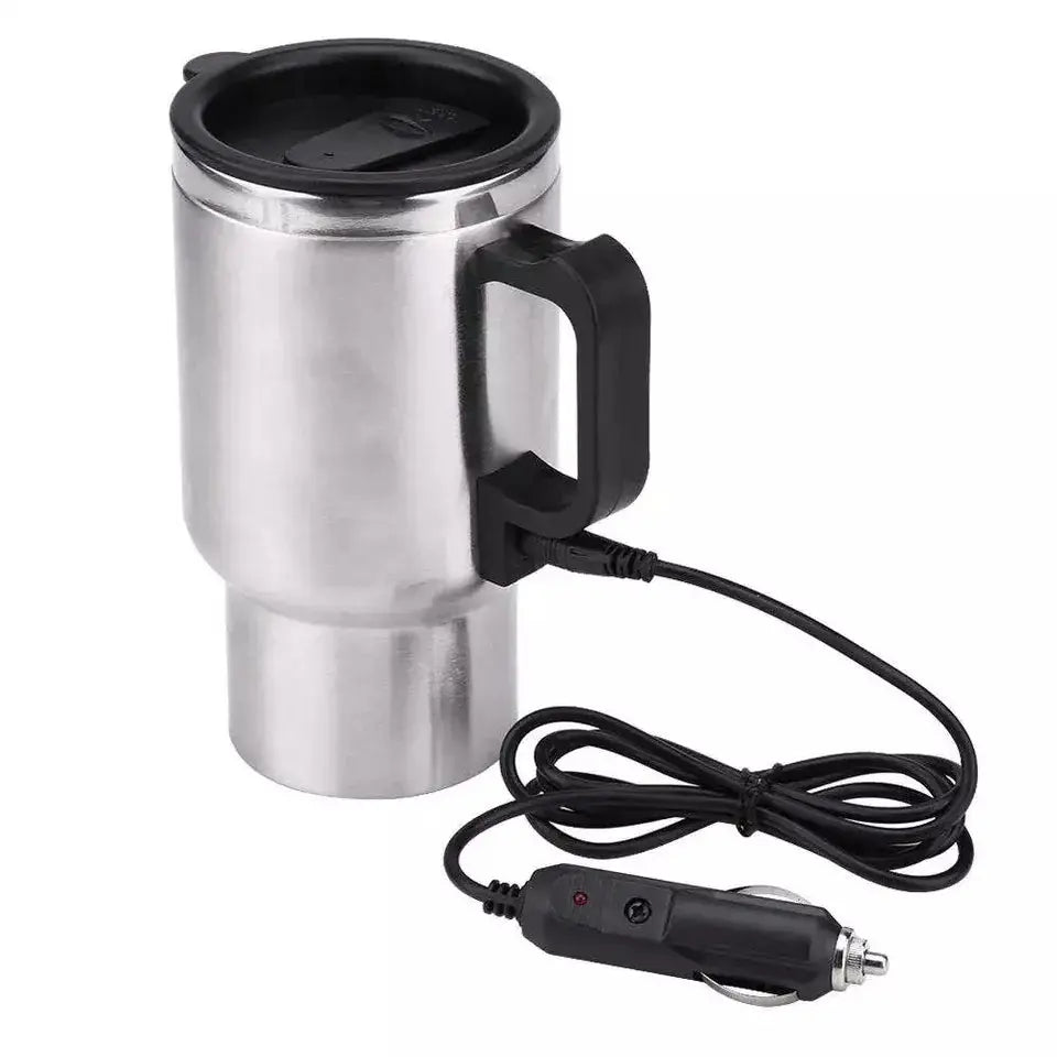 "12V 450ml Heated Travel Mug – Electric Car Coffee/Tea/Soup Cup – USB & Car Charger – Portable Warmer for Travel & Office – Best Gift (Gadget Xpres)" Gadget Xpres