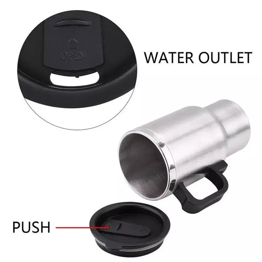 "12V 450ml Heated Travel Mug – Electric Car Coffee/Tea/Soup Cup – USB & Car Charger – Portable Warmer for Travel & Office – Best Gift (Gadget Xpres)" Gadget Xpres