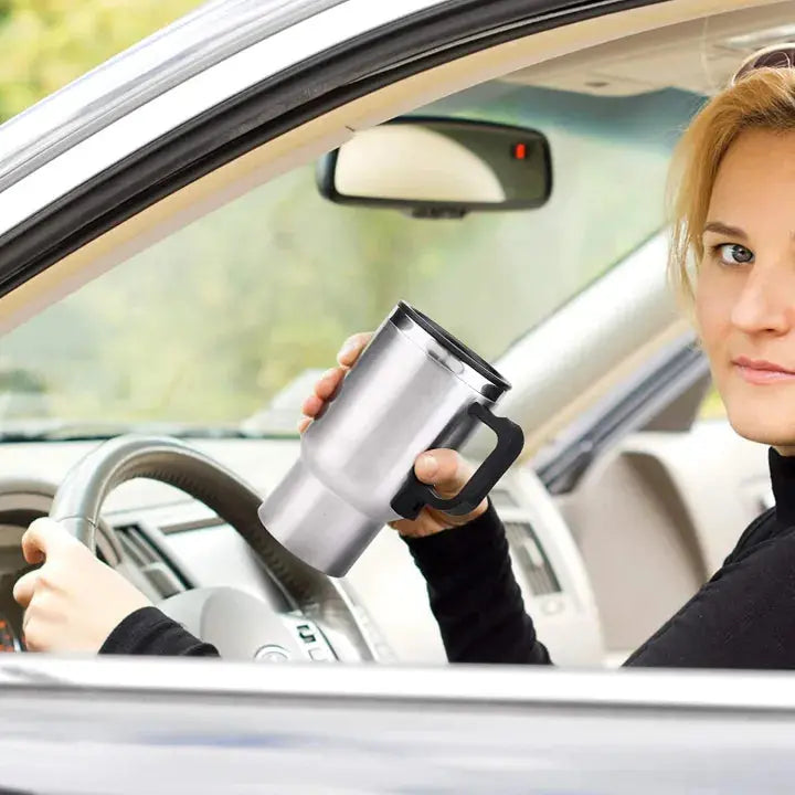 "12V 450ml Heated Travel Mug – Electric Car Coffee/Tea/Soup Cup – USB & Car Charger – Portable Warmer for Travel & Office – Best Gift (Gadget Xpres)" Gadget Xpres
