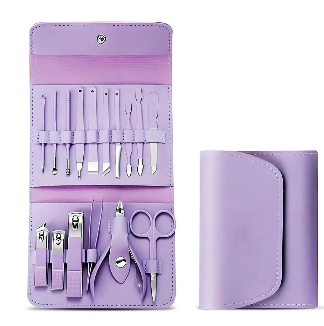 16 PCS Professional Manicure Pedicure Set – Premium Stainless Steel Nail Care Kit with Leather Case Gadget Xpres