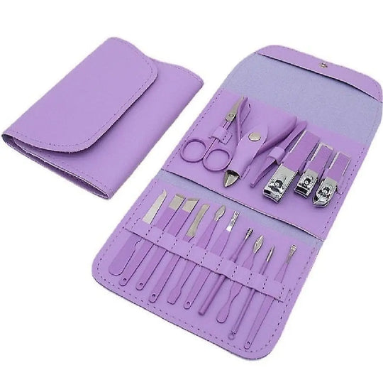 16 PCS Professional Manicure Pedicure Set – Premium Stainless Steel Nail Care Kit with Leather Case Gadget Xpres