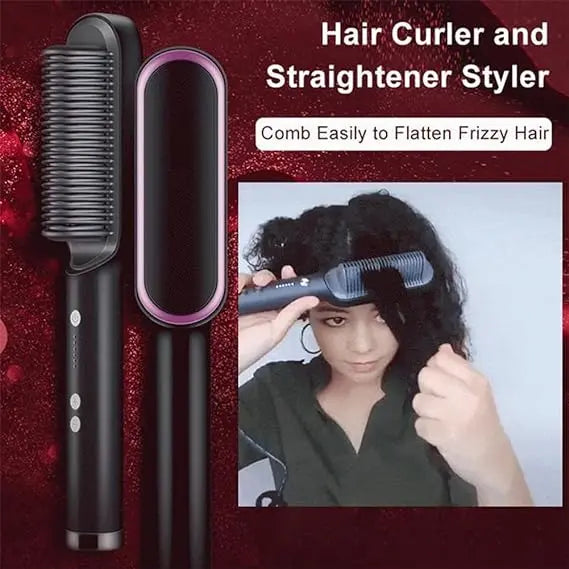 2-in-1 Hair Straightening Comb & Curling Brush – Fast Heating, Anti-Damage, Dual-Purpose Styling Tool for Women – Random Colors – Professional Salon Results at Home Gadget Xpres