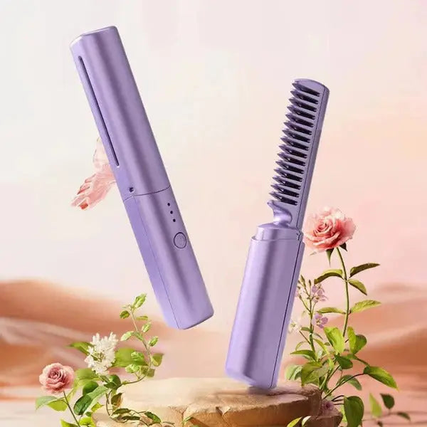 "2-in-1 Hair Styling Brush & Straightener Comb | Curler & Detangler | Fast Heating | Lightweight | Random Color | Best for Women & Girls" Gadget Xpres