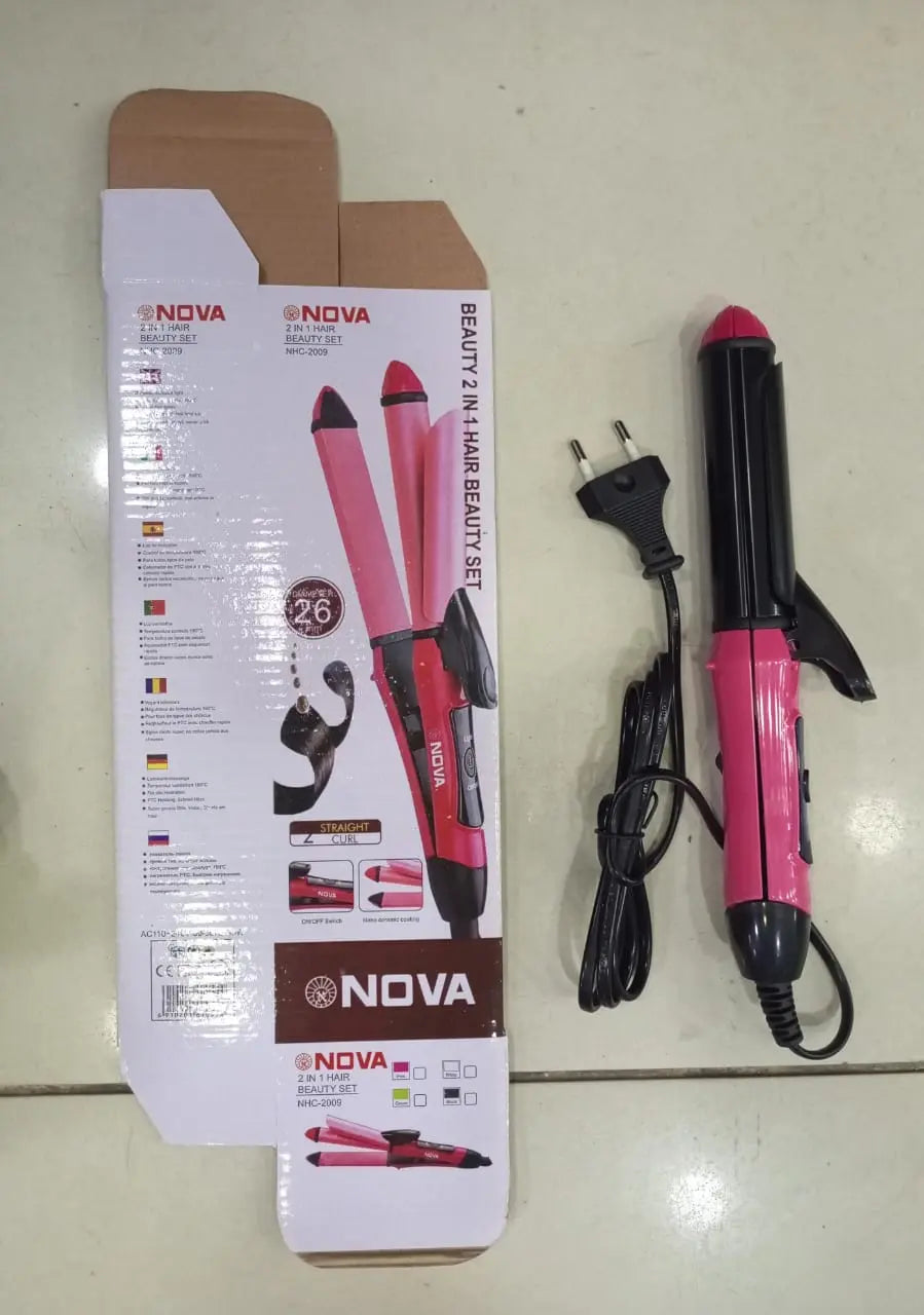 2-in-1 Nova Hair Straightener & Curler – Ceramic Plates, Fast Heating, Dual Styler for Straight & Curly Hair – Lightweight, Travel-Friendly (NH-2009)" Gadget Xpres