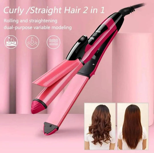 2-in-1 Nova Hair Straightener & Curler – Ceramic Plates, Fast Heating, Dual Styler for Straight & Curly Hair – Lightweight, Travel-Friendly (NH-2009)" Gadget Xpres
