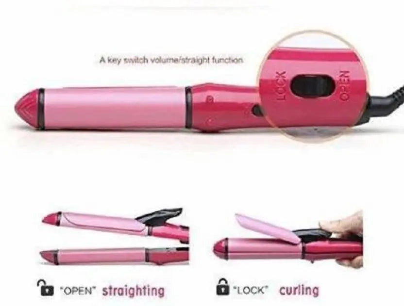 2-in-1 Nova Hair Straightener & Curler – Ceramic Plates, Fast Heating, Dual Styler for Straight & Curly Hair – Lightweight, Travel-Friendly (NH-2009)" Gadget Xpres