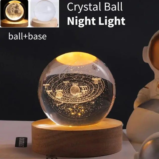 3D Galaxy Solar System Crystal Ball Night Light with Wooden Base for Boys and Girls (Random Designs) Gadget Xpres