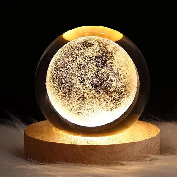 3D Galaxy Solar System Crystal Ball Night Light with Wooden Base for Boys and Girls (Random Designs) Gadget Xpres