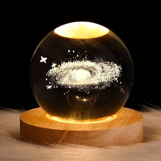3D Galaxy Solar System Crystal Ball Night Light with Wooden Base for Boys and Girls (Random Designs) Gadget Xpres