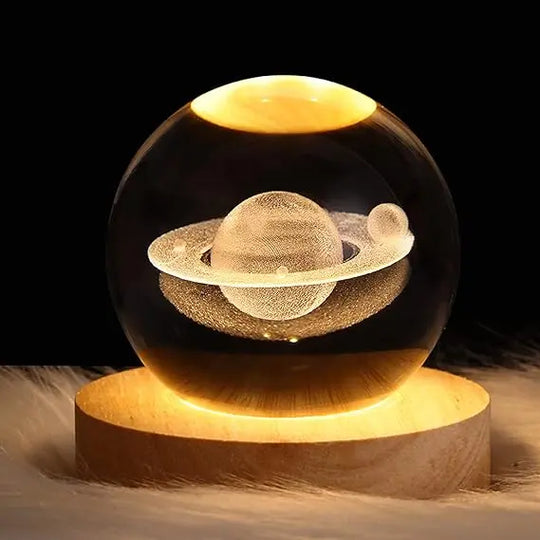 3D Galaxy Solar System Crystal Ball Night Light with Wooden Base for Boys and Girls (Random Designs) Gadget Xpres