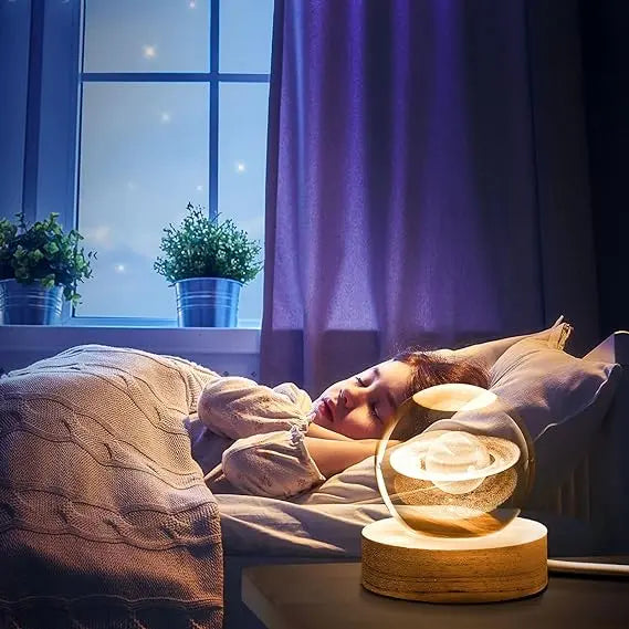 3D Galaxy Solar System Crystal Ball Night Light with Wooden Base for Boys and Girls (Random Designs) Gadget Xpres