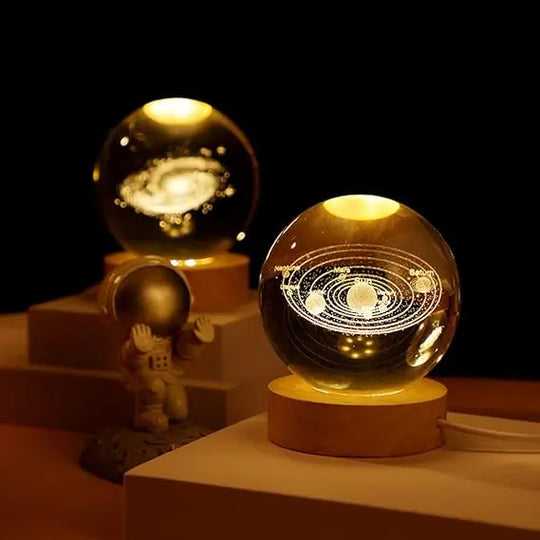 3D Galaxy Solar System Crystal Ball Night Light with Wooden Base for Boys and Girls (Random Designs) Gadget Xpres