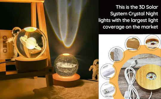 3D Galaxy Solar System Crystal Ball Night Light with Wooden Base for Boys and Girls (Random Designs) Gadget Xpres