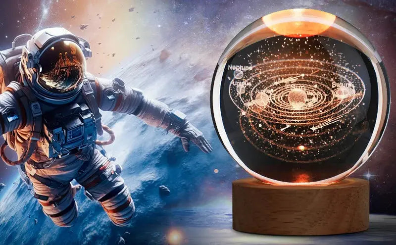 3D Galaxy Solar System Crystal Ball Night Light with Wooden Base for Boys and Girls (Random Designs) Gadget Xpres