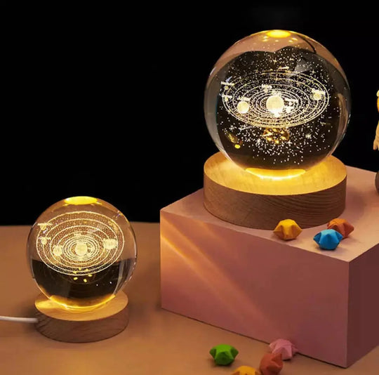 3D Galaxy Solar System Crystal Ball Night Light with Wooden Base for Boys and Girls (Random Designs) Gadget Xpres
