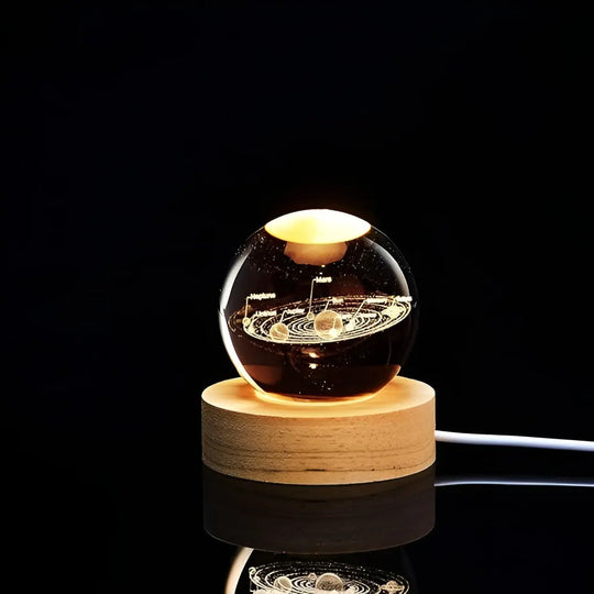 3D Galaxy Solar System Crystal Ball Night Light with Wooden Base for Boys and Girls (Random Designs) Gadget Xpres