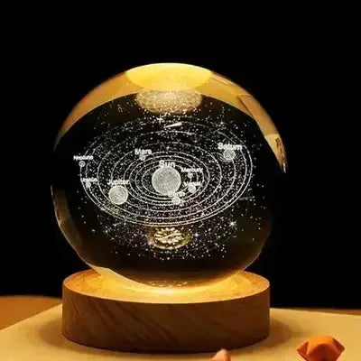 3D Galaxy Solar System Crystal Ball Night Light with Wooden Base for Boys and Girls (Random Designs) Gadget Xpres