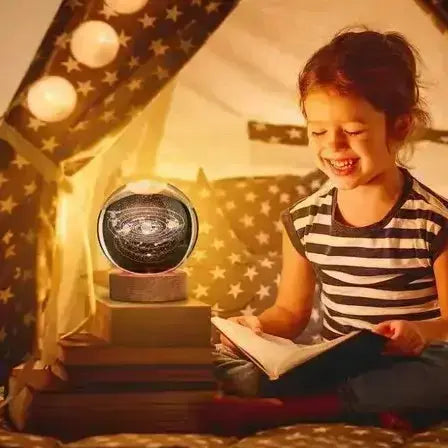 3D Galaxy Solar System Crystal Ball Night Light with Wooden Base for Boys and Girls (Random Designs) Gadget Xpres