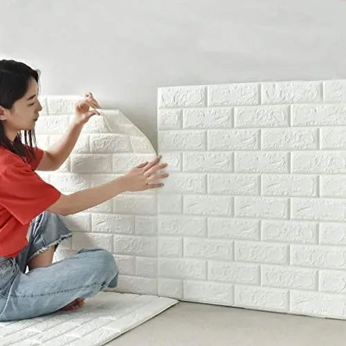 "3D Wall Stickers Faux Brick White - Self-Adhesive Waterproof Wallpaper for Bedroom, Living Room, Home Decor - Easy Peel & Stick (Pakistan)" Gadget Xpres
