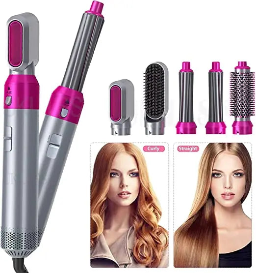 5-in-1 Electric Hair Dryer Brush | Blow Dryer & Curling Wand | Negative Ion Hair Straightener & Detachable Comb Kit (Random Color) – Gadget Xpres Gadget Xpres