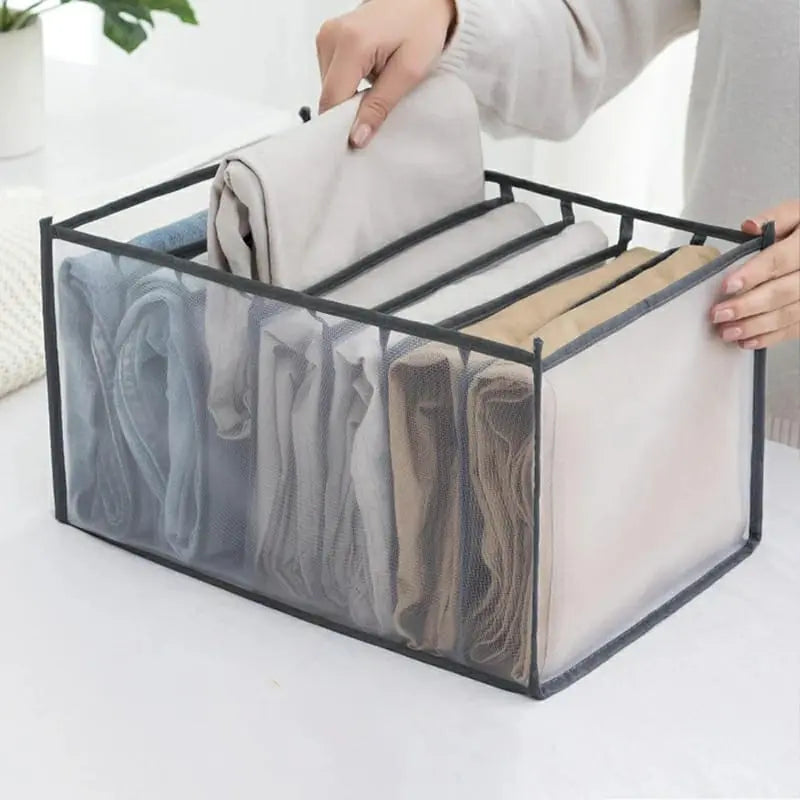 7 Grids Washable Wardrobe Clothes Organizer | Foldable Mesh Storage Box for Jeans, T-Shirts, Socks | Portable Closet Drawer Divider for Home & Travel Gadget Xpres