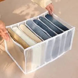 7 Grids Washable Wardrobe Clothes Organizer | Foldable Mesh Storage Box for Jeans, T-Shirts, Socks | Portable Closet Drawer Divider for Home & Travel Gadget Xpres