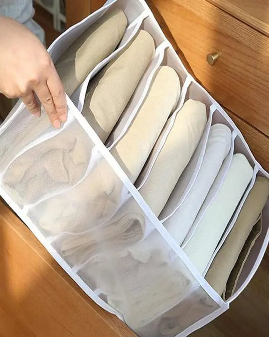 7 Grids Washable Wardrobe Clothes Organizer | Foldable Mesh Storage Box for Jeans, T-Shirts, Socks | Portable Closet Drawer Divider for Home & Travel Gadget Xpres