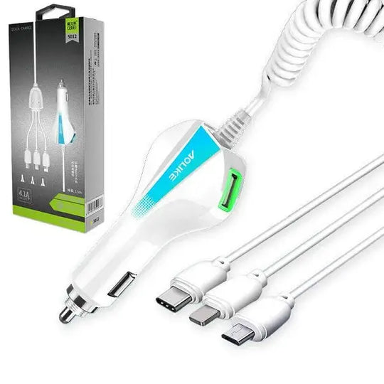 Aolike 5012 Car Phone Charger – 3-in-1 Fast USB Car Charger for iPhone, Samsung, Android – Universal Car Charger Adapter Gadget Xpres