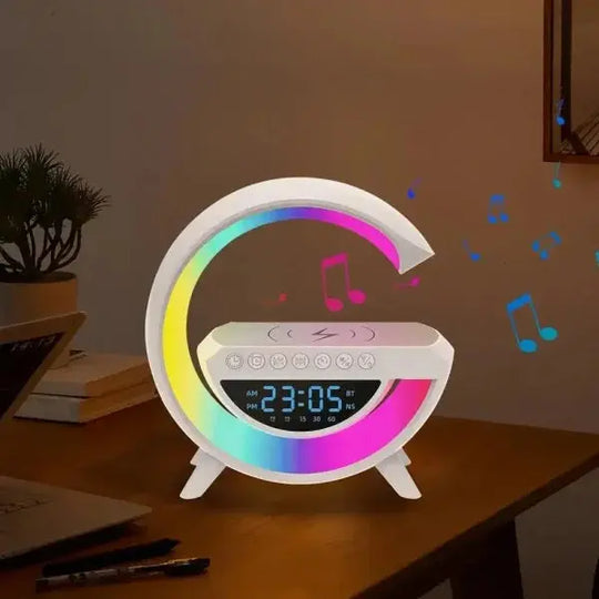 BT-3401 LED Wireless Charging Speaker – G Lamp with Alarm Clock, Bluetooth MP3, Night Light – Best Multi-Functional Speaker in Pakistan Gadget Xpres