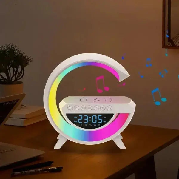 BT-3401 LED Wireless Charging Speaker – G Lamp with Alarm Clock, Bluetooth MP3, Night Light – Best Multi-Functional Speaker in Pakistan Gadget Xpres
