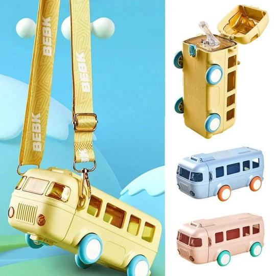 "Bus-Shaped School Water Bottle with Strap 500ml – Kids’ Durable, Leak-Proof Bottle for School & Travel (Random Color)" Gadget Xpres