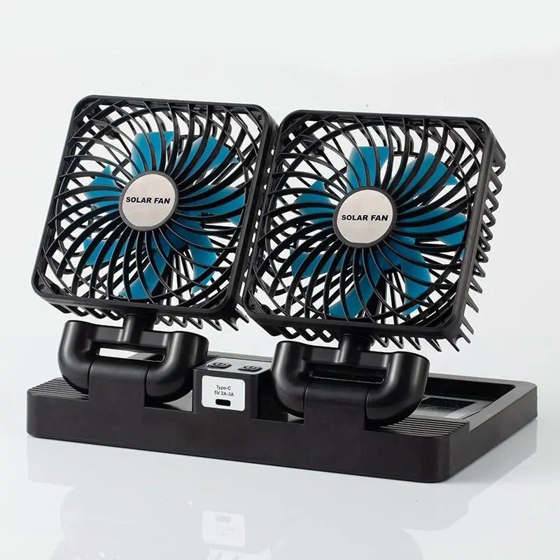 Double Head Solar Air Cooler Fan | Portable Rechargeable USB Fan for Fast Cooling - Indoor & Outdoor Use (Random Color) Gadget Xpres