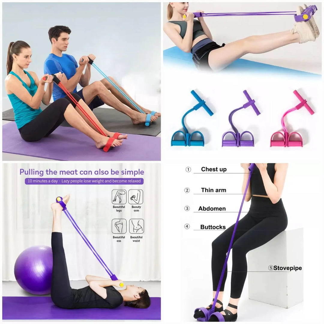 Foot Pedal Resistance Band – Elastic Sit-Up Pull Rope, Yoga Fitness Gym, Tummy Trimmer – Home Workout Equipment (Random Colors) Gadget Xpres