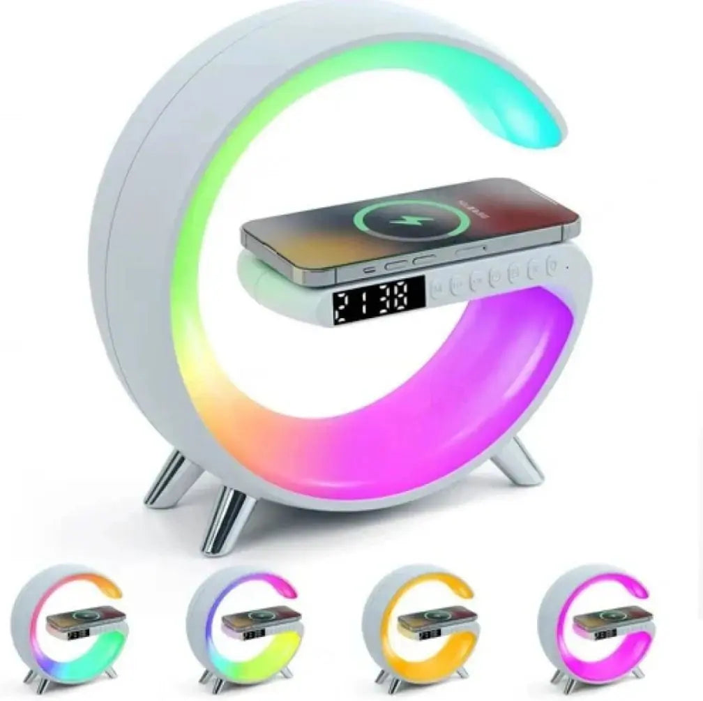 G11 G-Shape Bluetooth Speaker – Multifunctional LED Lamp, Wireless Charging, Alarm Clock, FM Radio, Memory Card Support – Portable & Stylish Gadget Xpres