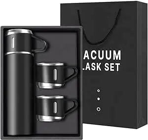 H-409 Vacuum Flask Gift Set - 500ml Thermos with 3 Stainless Steel Cups | Hot & Cold | Travel Mug Combo | Best for Office, Home, School - Pakistan Gift Set (Random Color) Gadget Xpres