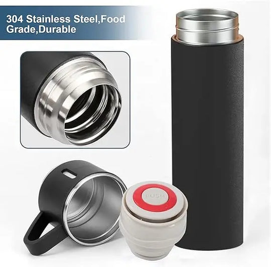 H-409 Vacuum Flask Gift Set - 500ml Thermos with 3 Stainless Steel Cups | Hot & Cold | Travel Mug Combo | Best for Office, Home, School - Pakistan Gift Set (Random Color) Gadget Xpres