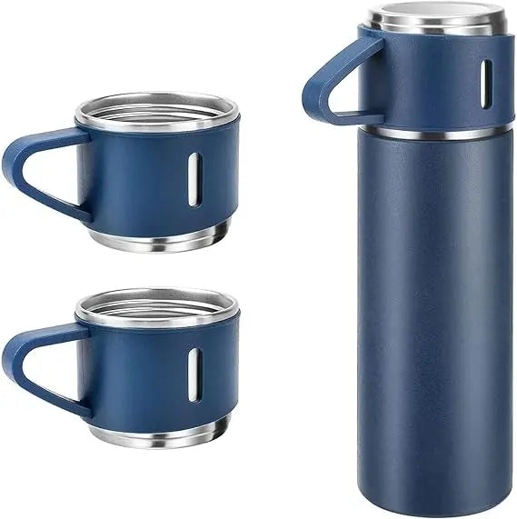 H-409 Vacuum Flask Gift Set - 500ml Thermos with 3 Stainless Steel Cups | Hot & Cold | Travel Mug Combo | Best for Office, Home, School - Pakistan Gift Set (Random Color) Gadget Xpres