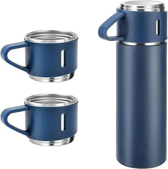 H-409 Vacuum Flask Gift Set - 500ml Thermos with 3 Stainless Steel Cups | Hot & Cold | Travel Mug Combo | Best for Office, Home, School - Pakistan Gift Set (Random Color) Gadget Xpres