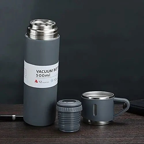 H-409 Vacuum Flask Gift Set - 500ml Thermos with 3 Stainless Steel Cups | Hot & Cold | Travel Mug Combo | Best for Office, Home, School - Pakistan Gift Set (Random Color) Gadget Xpres