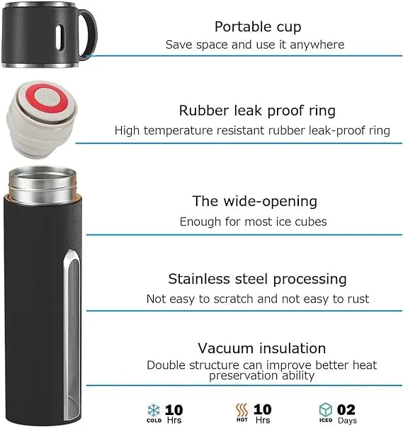 H-409 Vacuum Flask Gift Set - 500ml Thermos with 3 Stainless Steel Cups | Hot & Cold | Travel Mug Combo | Best for Office, Home, School - Pakistan Gift Set (Random Color) Gadget Xpres