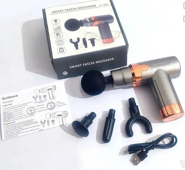 JY-760 Mini Massage Gun - Portable Muscle Massager Gun for Pain Relief, 6 Heads, USB-C Charging (Black) | Fast Delivery Pakistan Gadget Xpres