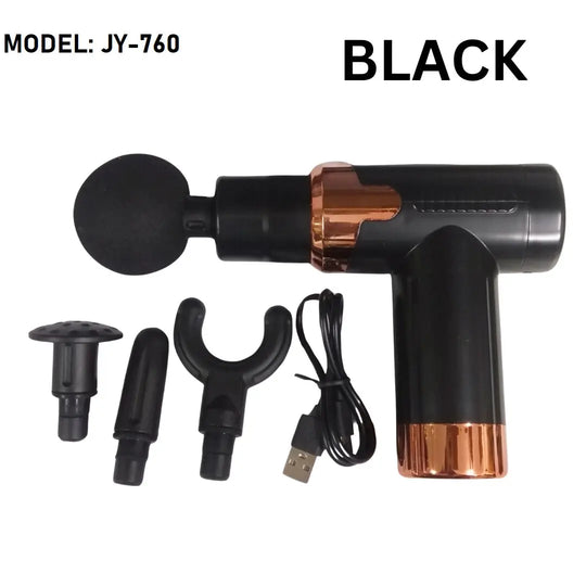 JY-760 Mini Massage Gun - Portable Muscle Massager Gun for Pain Relief, 6 Heads, USB-C Charging (Black) | Fast Delivery Pakistan Gadget Xpres