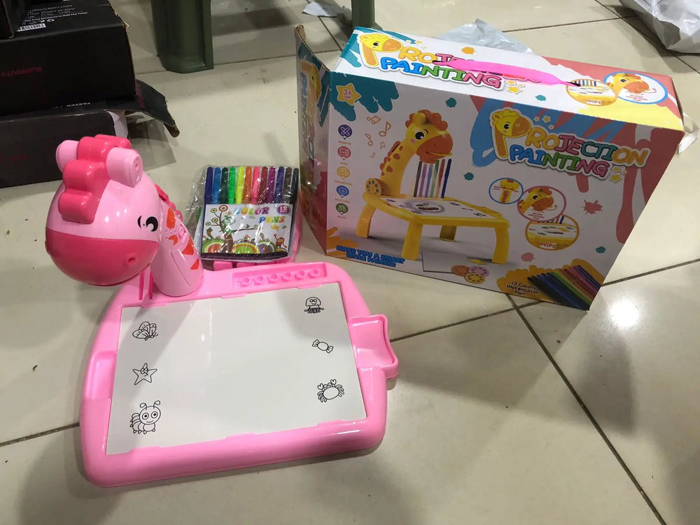 Mini Art Drawing Table with LED Light & Music – Kids Painting Desk, Portable Light Projector Toy for Children (Random Color) Gadget Xpres