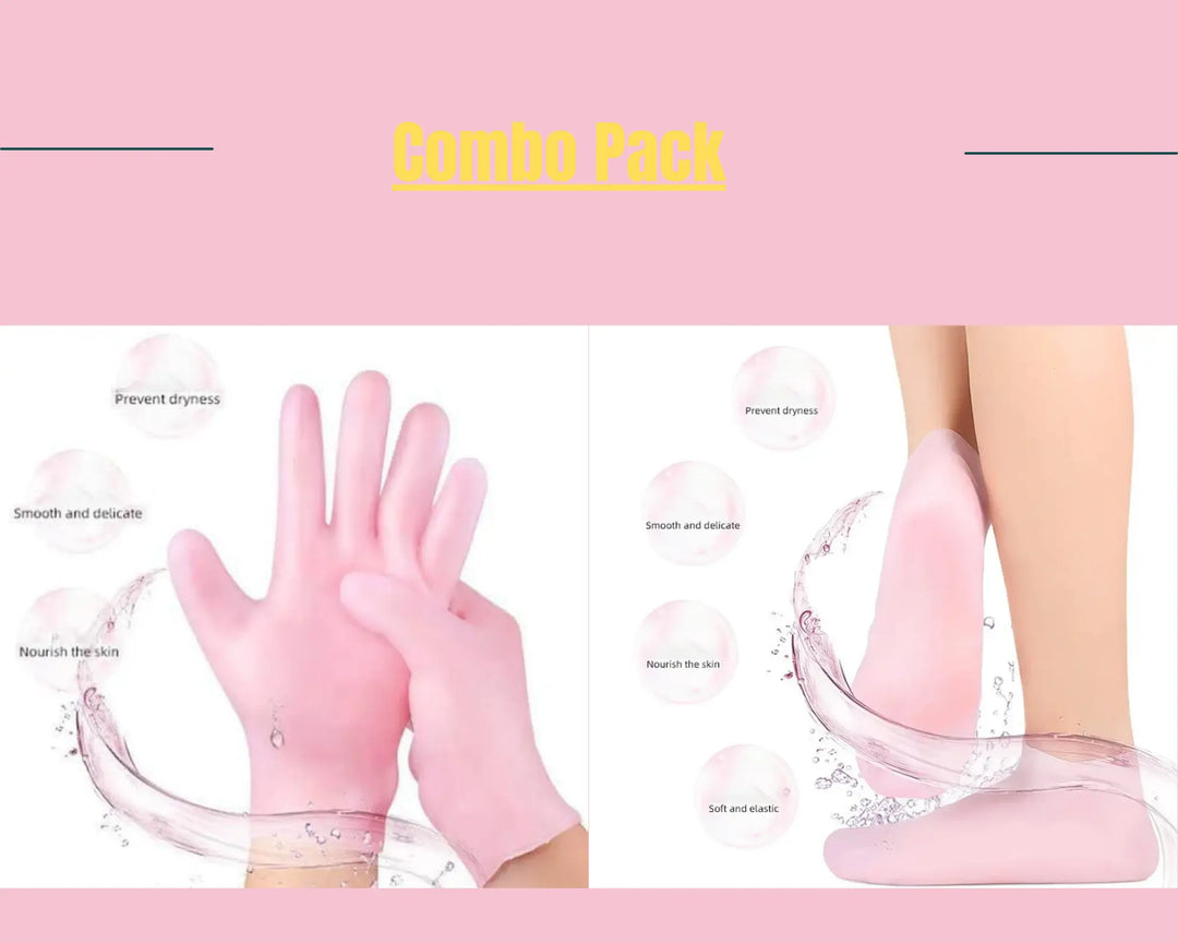 Moisturizing Glove & Socks Combo Pack - Silicone Gel Spa Treatment for Dry, Cracked Skin - Foot Care Healer Gadget Xpres